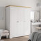 Homgoday Garde-Robe BODO Blanc Marron 146x53,5x173 cm Bois Massif de pin, Organisateur de Penderie avec Compartiment avec 3 Portes et Rail de Suspension, Armoire de Rangement pour Chambre