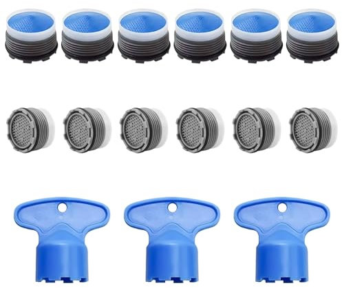 VEGCOO 15 Piezas Aireador Grifo Lavabo M18.5 M16.5, Aireador Grifo Cocina con 3 Llave Filtro, Filtro Grifo Boquilla Fregadero para Cocina y Baño (Azul, M18.5)