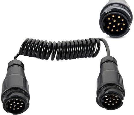 XPJBKC 2M Anhänger Verlängerungskabel, 13 Poliger Anhängerstecker Verlängerung mit Anhängerstecker und Spiralkabel 12v, Anhängerkabel 13 Polig für KFZ LKW PKW RV Wohnwagen Traktor