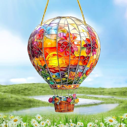 LUMOOM Sonnenfänger Heißluftballon, Acryl Sonnenfänger Anhänger Deko, Fensterdeko Hängend für Fenster, Deko Anhänger Garten, für Party Dekoration,Gartendekoration