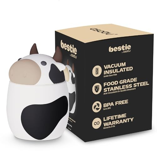 asobu Bestie Foodie Kids Insulated Food Jar – Cute Character Lunch Container for Children, BPA-Free Stainless Steel, Leakproof & Vacuum Sealed, Keeps Food Hot or Cold, Easy to Clean, 16oz