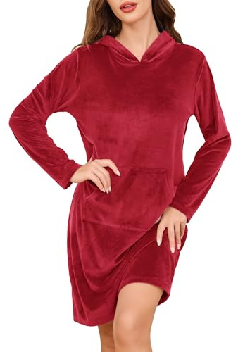 Wikoan Pigiama Lungo da Donna Camicie da Notte Invernali S-XXL | Manica Lunga un Lato Pigiama in Pile