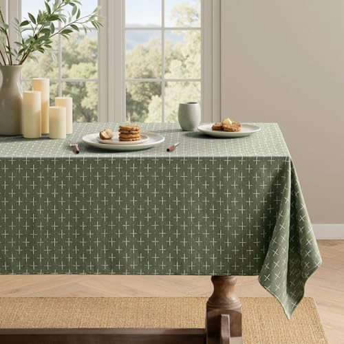 MIULEE Olive Green Rectangle Cross-Star Textured Table Cloth 60x84 Inch