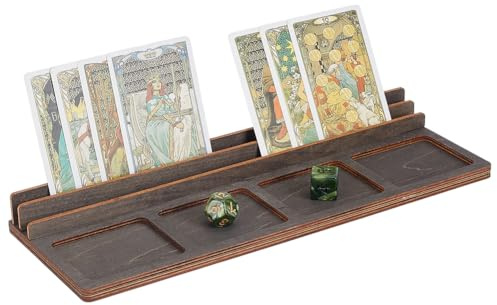 UNICRAFTALE Board Game Card Holder with Tray Wood Tabletop Gaming Card Rail Black Tarot Gift Tray Display Cards Tarot Witchcraft Holder for Game Card Coin Dice 28x10x2.8cm