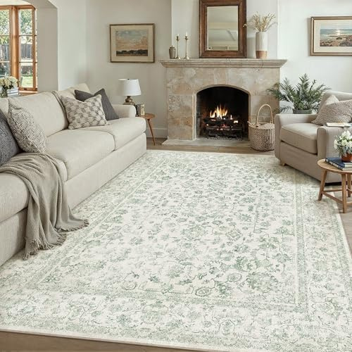 PureCozy Teppich Wohnzimmer Grün 240x300cm Waschbarer rutschfest Teppiche