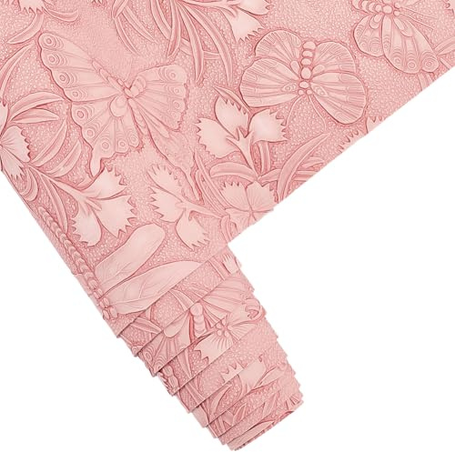 CALFOVERA Feuille de Cuir PU Texturée à Motif Floral de 137 x 30cm Tissu D'Ameublement et de Couture à Fleurs en Relief Style Rétro Rouleaux de Cuir Synthétique Vintage pour Boucles d'oreilles