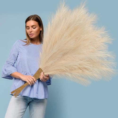 BlueCloudy 4 Stems Pampas Grass 120cm Large Artificial Plants Tall Fake Feathers for Floor Standing Vases Indoor Boho Home Decor for Living Room Wedding Decorative Accessories