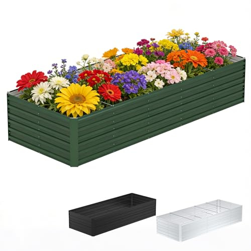 Ferzone Metall Hochbeet Pflanzenbeet 300x120x58cm, Gartenbeet Verzinkter Stahl Rostfrei, Hochbeete Metall 2160L Pflanzkasten, Frühbeet Stabil Wetterfest, Gemüse Garten für Gemüse Kräuter Blumen, Grün