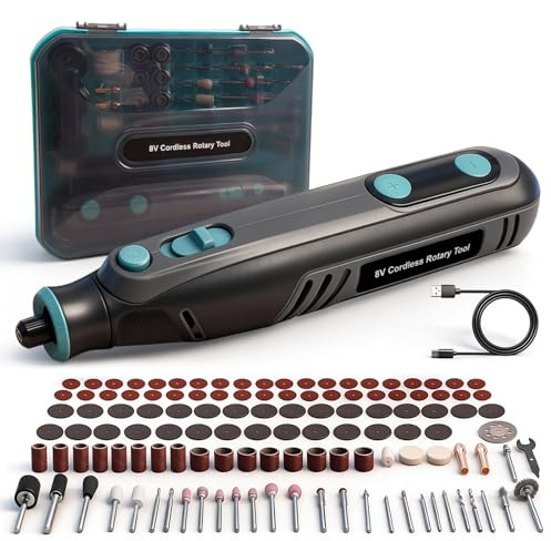 Ecobuild 8V Cordless Rotary Tool Kit, Multifunction Rotary Tool with 122pcs Accessories, 5-Speed 7500-32000RPM, LED Display, Mini Engraving, Sander & Polisher for DIY & Handmade