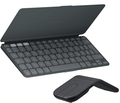Logitech Keys-to-Go 2 und Mobi Fold, schlanke Tastatur mit Abdeckung und Faltbarer Maus, leicht, mobil, Bluetooth, für Windows-PC, Mac, Android, Chromebook, iPad, DEU QWERTZ - Graphit