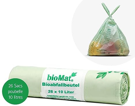bioMat Kompostierbare 10l Biomüllbeutel mit Tragegriff, 26 Tüten, Premium-Qualität, DIN+ Zertifiziert, Klimaneutral, Made in Germany