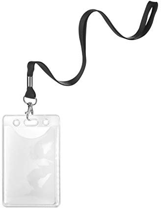 10 x Karteo® Ausweishülle mit Schlüsselband | Schutzhülle vertikal | Lanyard schwarz mit Karabinerhaken