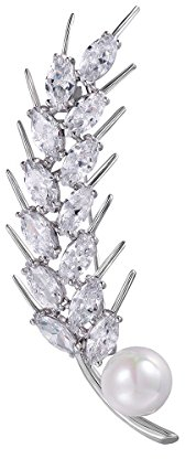 FOCALOOK Broche Robe de Mariée Femme Pins Bijoux Plaqué Platine Épi de Blé avec Perle d'imitation Blanche et Strass Accessoire Vêtement
