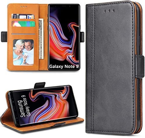 Bozon Galaxy Note 9 Hülle, Leder Tasche Handyhülle für Samsung Galaxy Note 9 Schutzhülle Flip Wallet mit Ständer und Kartenfächer/Magnetverschluss (Schwarz-Grau)