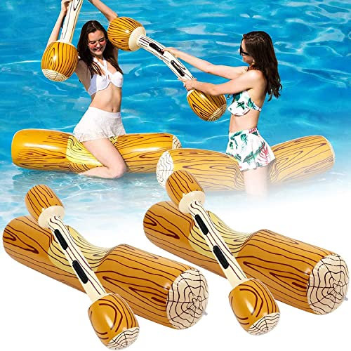 Jouet de Sport Gonflable Eau, Lot de 2 Gonflable Ensemble en Bois Forme Flotteur Gonflable Jouet Jouet Bateau Radeau Collision Jouets pour Piscine Plage Extérieure