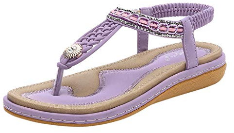 Susenstone Sandales Femmes Plates, Chaussures Boheme ÉTé Nu Pieds à Talons Plates à Bouts Ouverts Plage Semelle Confortables Grand Taille Vintage Romaines 2019 Noir Beige Bleu