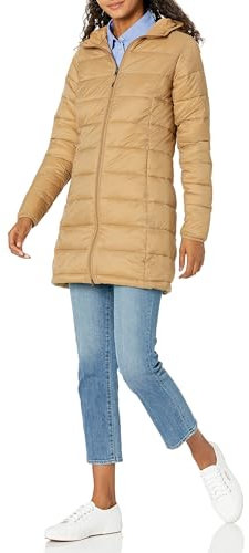 Amazon Essentials Damen Leichter, wasserabweisender, verstaubarer Puffermantel mit Kapuze (erhältlich in Übergrößen), Pilzbraun, XL