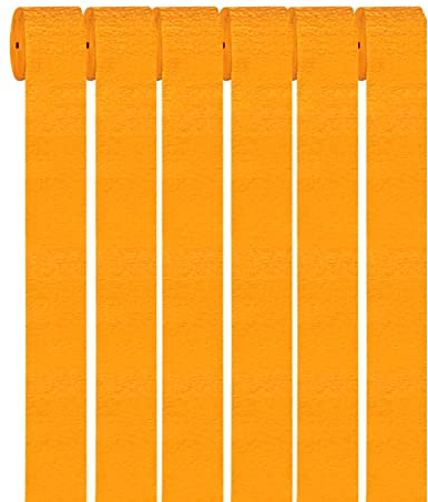 GAKA FAVOR Krepppapier Orange Kreppbänder (6 Rolle)4.5cm x 25m Bänder Kreppbänder Luftschlangen,Creppapier Seidenpapier Streamer für Hochzeit Geburtstags Party Feier Dekoration