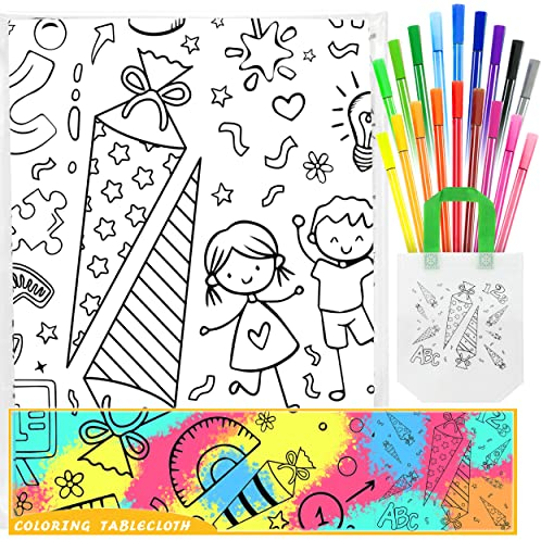 ImnBest Tischdecke Geschenke Einschulung, Ausmaltischdecke Kinder, Einschulung Papiertischdecke, Schultüte Junge Mädchen Geschenk Schulanfang Party Deko