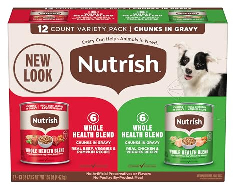 Nutrish Whole Health Blend Chunks in Gravy Variety Pack Wet Dog Food, 13 oz. Can, 12 Count (Rachael Ray)