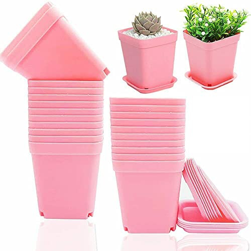 Lot de 30 pots de fleurs en plastique colorés de 6,9 x 7,9 cm avec soucoupes pour bureau de jardin