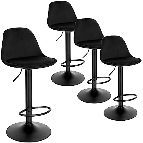 EUGAD Barhocker 4er-Set, höhenverstellbarer Barstuhl, Drehhocker, ergonomischer Stuhl, Bistrohocker, Polsterhocker mit Rückenlehne, Fußstütze, aus Metall, schwarz, 1050BY-4