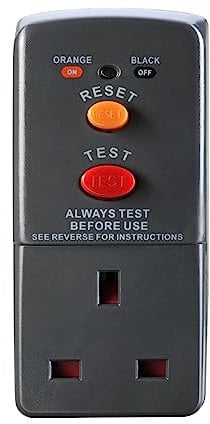 Masterplug Safety RCD Plug-in Black Adaptor with Circuit Breaker Safety Trip Switch Garden 13A 240V