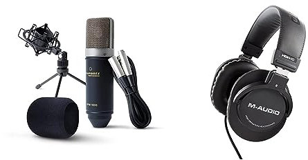 Marantz Professional MPM-1000 - Studio Recording Condenser XLR Microphone & M-Audio HDH40 – Over Ear Studio Headphones with closed back design, flexible headband and 2.7m cable