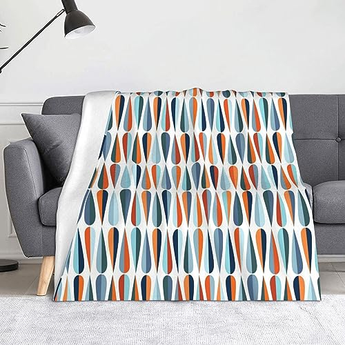 BUULOO Flanell Mid Century Moderne Retro mit Tropfenformen Decke 125 x 150 cm, dekorative Decke für Sofa, Zweisitzer, Bett oder Schlafsaal, mehrere Muster zur Auswahl.