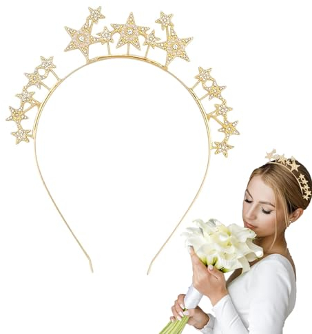 Sterne Haarreif, Sterne Stirnband, Strass Haarband Karneval Fasching Halloween Geburtstag Party Kostüm, Glitzer Haarreifen Haarschmuck ohne Rutschen für Frauen und Mädchen (Gold)
