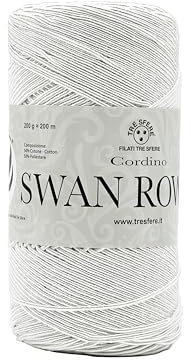 Filati Italiani Cordino Swan Rowen - Cordoncino per Borse - 200g - 50% Cotone Riciclato - 50% Poliestere - 200 Metri - Uncinetto 3-4 (Bianco - 06)