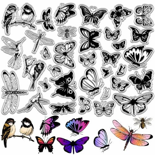craspire 2 Stile Schmetterlings Stempel Vogel Libelle Biene Kleine Insekten Exemplar Fliegendes Tier Wiederverwendbarer Hintergrund Transparente Silikonstempelsiegel Für Tagebuch Kartenherstellung