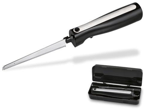 bmf-versand® Elektromesser für Fleisch Brot Gefriergut mit Edelstahl Doppelklingen inkl Box - Elektronisches Messer Kraftvolle 120 Watt Motor - Kabelgebunden Leise Spülmaschinengeeignet Schwarz
