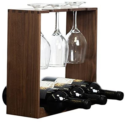 Soporte duradero para vino de mesa, estante de madera con capacidad para 3 botellas y 3 vasos para cocina, sala de comedor, despensa, práctico