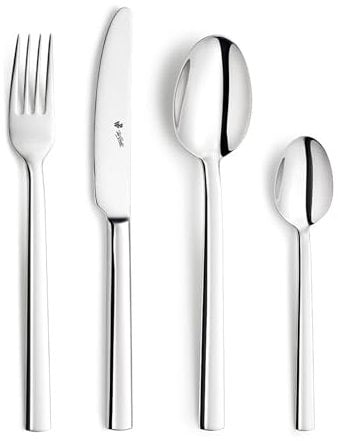 Paul Wirths AURA Besteck Set für 6 Personen, Essbesteck 24-teilig, Edelstahl rostfrei, spülmaschinenfest, minimalistisches Design mit Hochglanzpolitur, elegantes Tafelbesteck