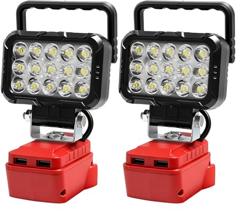2 Pcs LED Work Light Compatible with Milwaukee 18V Battery, Cordless Flood Light with USB Charging Port, Portable Outdoor Lighting Flashlight,Tool Gifts for Men, for Emergency, Job Site, Car Repairing