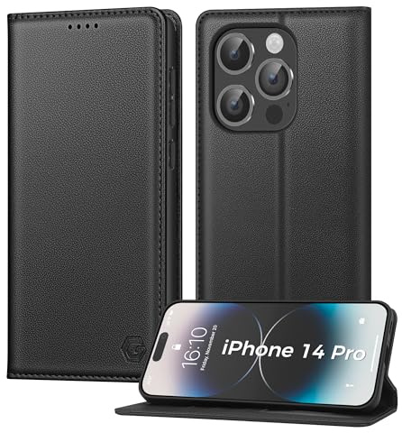 Kirnntca Handyhülle für iPhone 14 Pro Hülle, Kartenfach Premium PU Leder Klapphülle Schutzhülle, Standfunktion Tasche Flip Case für iPhone 14 Pro - Schwarz