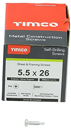 TIMCO PH2 Philips Pancake Head Self-Drilling Screw - 5.5 x 26 - Silver Ruspert - Box of 500