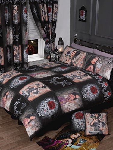 Double Bed The Story of The Rose, Duvet/Quilt Cover Bedding Set, Alchemy Gothic, Mask Red, Black, Purple, White