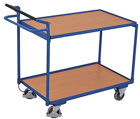 Tischwagen mit 2 Ladeflächen und Totmannbremse RAL5010 Enzianblau Bürowagen