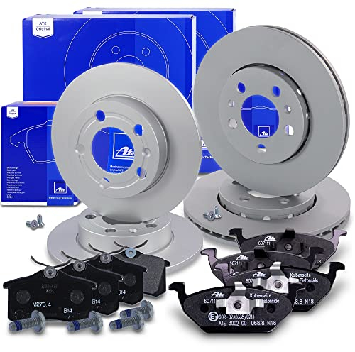 ATE Bremsenset inkl. Bremsscheiben vorne Ø 256 mm vorne belüftet + hinten Ø 230 mm voll und Bremsbeläge vorne + hinten Kompatibel mit AUDI A1, SEAT IBIZA, TOLEDO, SKODA FABIA, RAPID, ROOMSTER, VW POLO