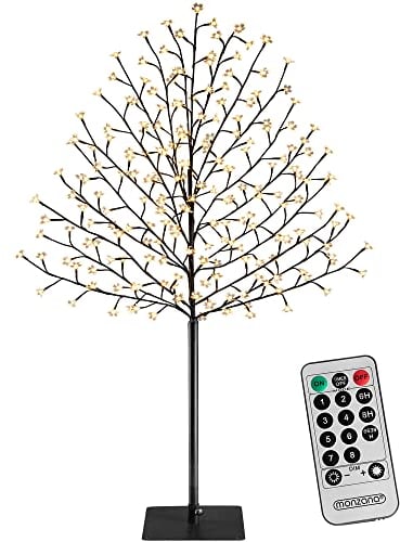 Monzana Lámpara Árbol 200 Leds Blanco Cálido Flores de Cerezo 180cm Interior Exterior Mando a Distancia