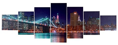 Mendler Leinwandbild T375, Wandbild Keilrahmenbild Kunstdruck, 7-teilig 140x50cm - New York