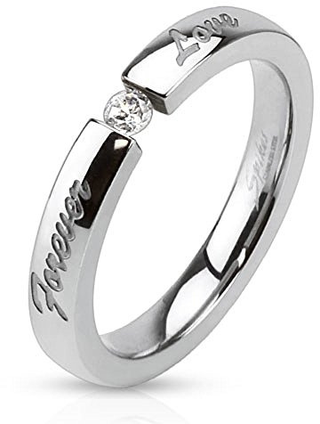 Bungsa 54 (17.2) Ring Forever Love eingraviert Edelstahl silber hochglanzpoliert Damenring (Ring Damen Fingerring Partnerringe Verlobungsringe Trauringe Damenring Edelstahlring Chirurgenstahl)