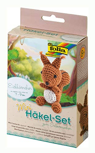 folia 23909 - Mini Häkelset Eichhörnchen, Komplettset zur Erstellung von einem selbst gehäkelten niedlichen Eichhörnchen, ca. 7 - 9 cm groß, für Kinder ab 8 Jahren und Erwachsene, als Geschenk