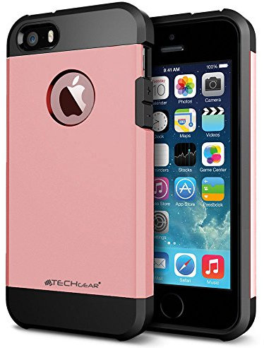 TECHGEAR iPhone SE, 5s, 5 Case - TOUGH ARMOURED Dual-Layer Slim Tough Protective Case with Cut-Out for Logo Compatible with Apple iPhone SE, iPhone 5s, iPhone 5 (PINK)