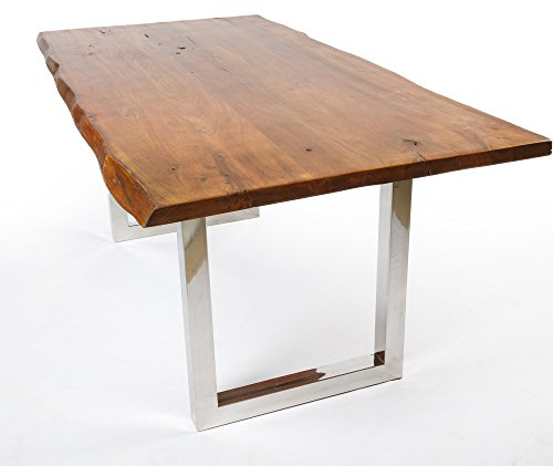 Esstisch Akazie Tisch Massivholz mit Baumkante Stone Finish 160x90