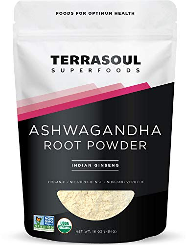 Terrasoul Superfoods Organic Ashwagandha Root Powder, 1 Lb - Stress Adaptogen | May Improve Sleep | Lab-Tested for Quality