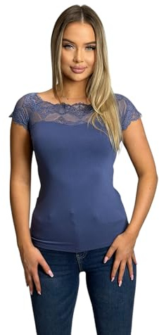 Mississhop Damen Spitzenshirt Spitze Spitzen T-Shirt Bluse Shirt Langarmshirt Kurzarmshirt Einheitsgröße 34 36 38 40