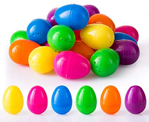 LIHAO 24 x Ostereier Bunt Plastik zum Befüllen und Basteln Ostern Deko für Eiersuche Plastikeier Spielzeug, 4 x 6 cm (MEHRWEG)